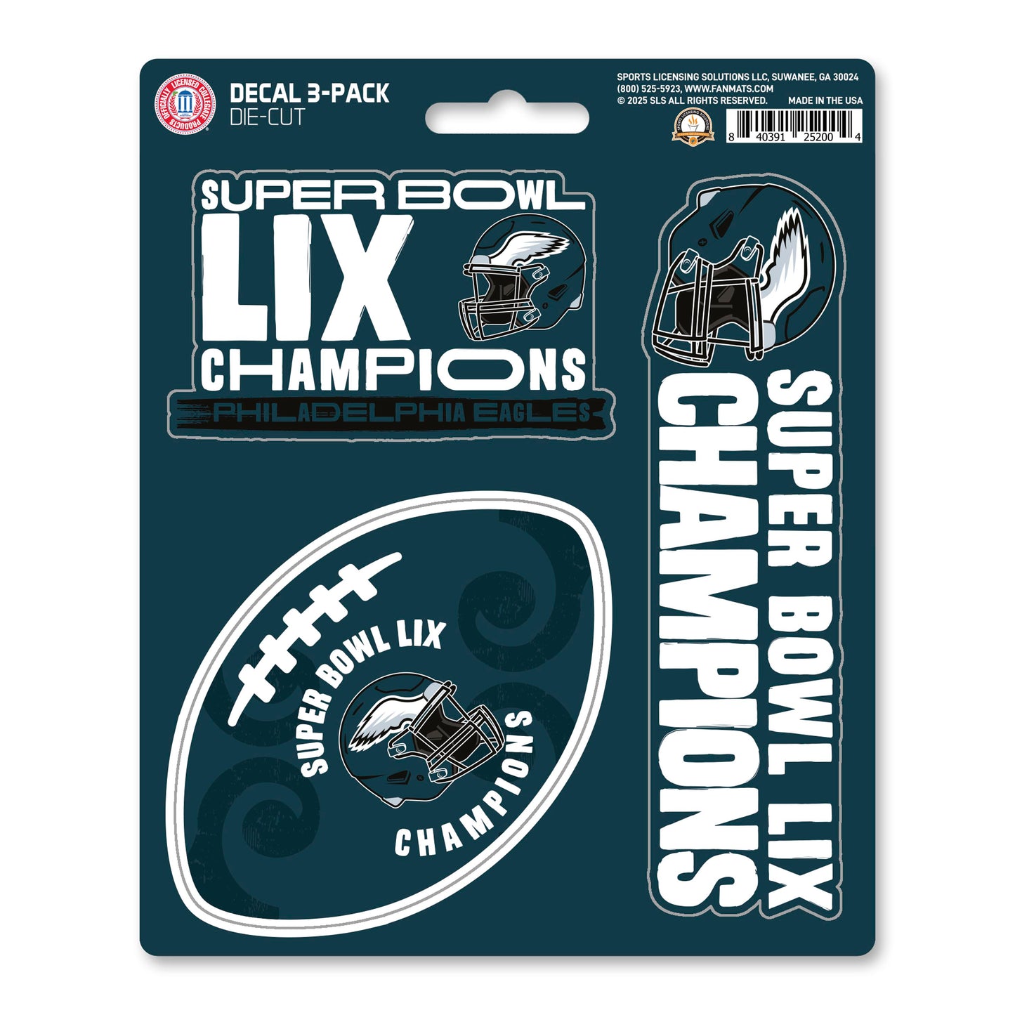 PHILADELPHIA EAGLES SUPER BOWL LIX CHAMPIONS 3-PIECE DECAL STICKER SET