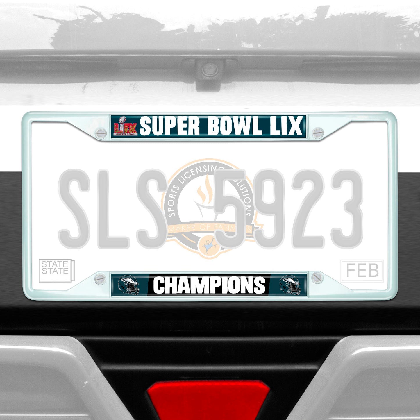 PHILADELPHIA EAGLES SUPER BOWL LIX CHAMPIONS LICENSE PLATE FRAME - WHITE