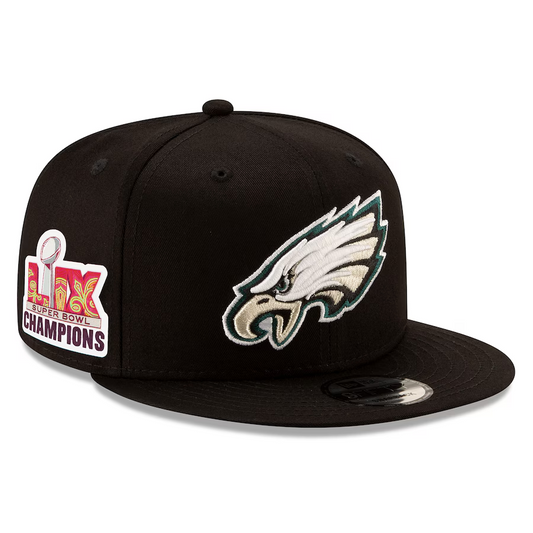 PHILADELPHIA EAGLES SUPER BOWL LIX CHAMPIONS SIDEPATCH 9FIFTY SNAPBACK HAT - BLACK