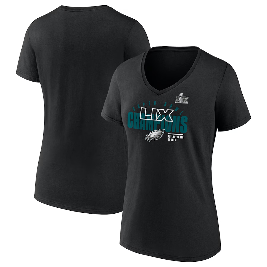 PHILADELPHIA EAGLES SUPER BOWL LIX CHAMPIONS WOMEN'S ICONIC VICTORY T-SHIRT - BLACK