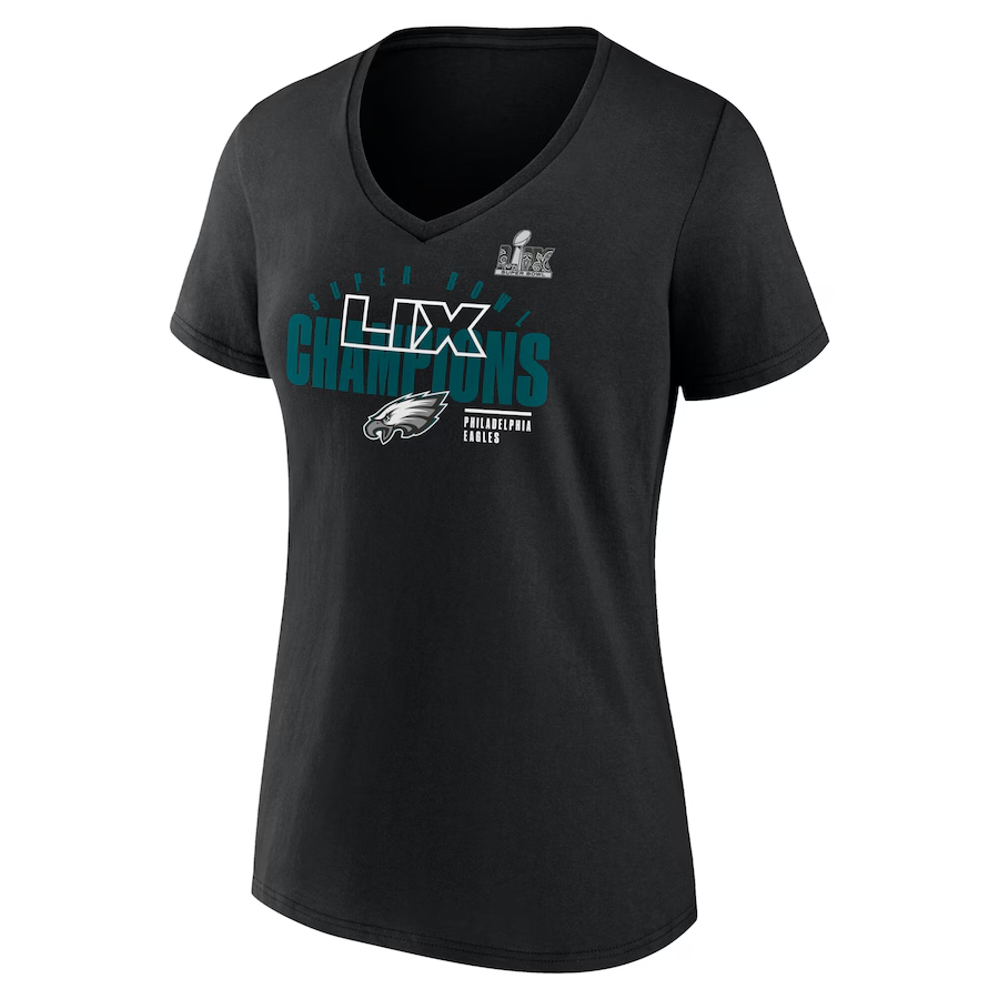 PHILADELPHIA EAGLES SUPER BOWL LIX CHAMPIONS WOMEN'S ICONIC VICTORY T-SHIRT - BLACK