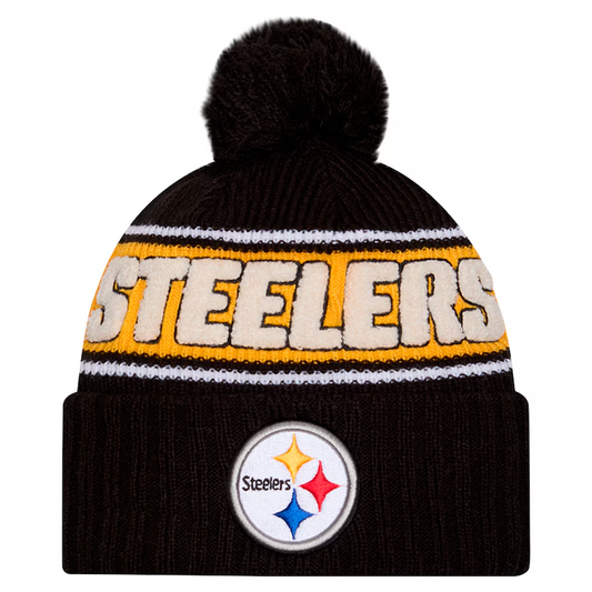 PITTSBURGH STEELERS 2024 NFL SIDELINE CUFFED KNIT BEANIE WITH POM  - BLACK