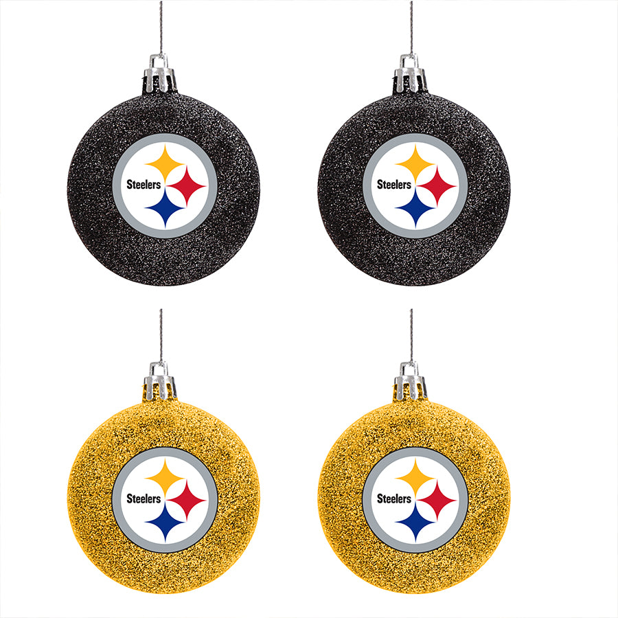 PITTSBURGH STEELERS 4 PACK GLITTER BALL ORNAMENT SET