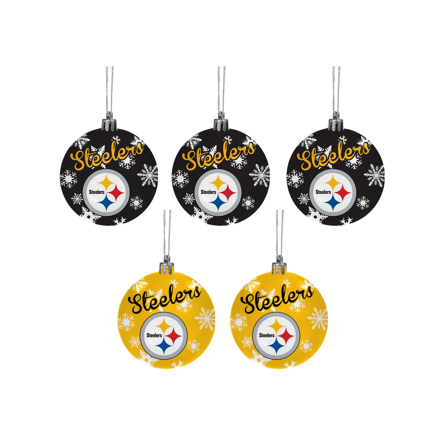 PITTSBURGH STEELERS 5 PACK SHATTERPROOF BALL ORNAMENT SET