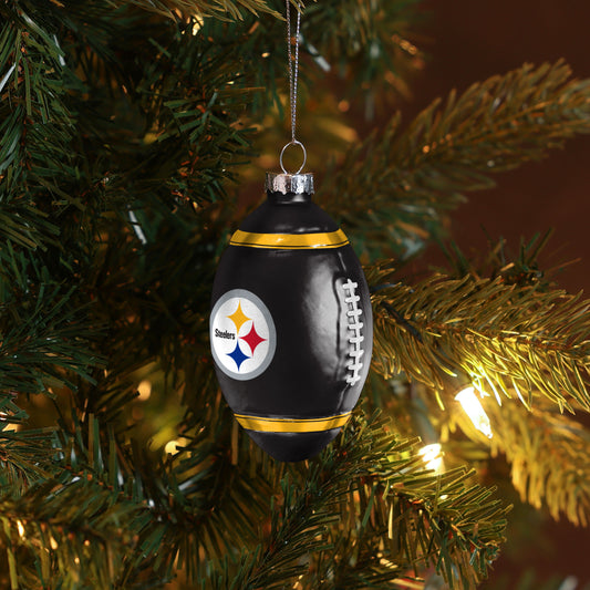 PITTSBURGH STEELERS BLOWN GLASS FOOTBALL ORNAMENT