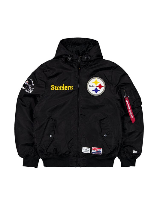 PITTSBURGH STEELERS MEN'S NEWERA X ALPHA INDUSTRIES L-2B HOODED BOMBER JACKET