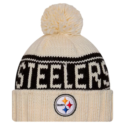 PITTSBURGH STEELERS WOMEN'S 2024 NFL SIDELINE CUFFED KNIT BEANIE WITH POM - CREAM