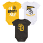 SAN DIEGO PADRES NEWBORN 3-PIECE FAN PENNANT CREEPER SET