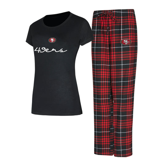 SAN FRANCISCO 49ER WOMEN'S VECTOR T-SHIRT & FLANNEL PANT SLEEPWEAR SET - BLACK/RED