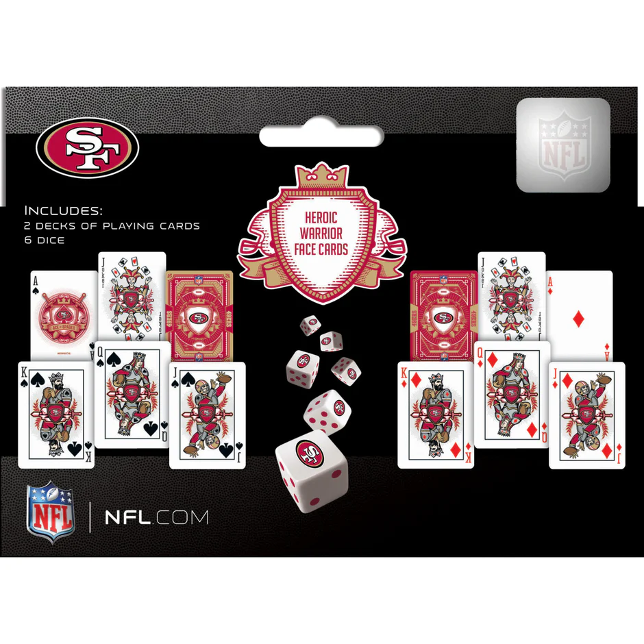 JUEGO DE 2 TARJETAS Y DADOS DE SAN FRANCISCO 49ERS