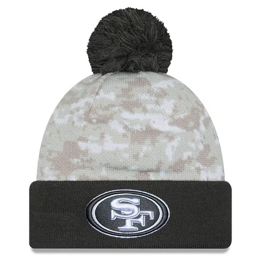 SAN FRANCISCO 49ERS 2024 NFL SALUTE TO SERVICE CUFFED KNIT BEANIE WITH POM - ARTIC WHITE/GRAPHITE