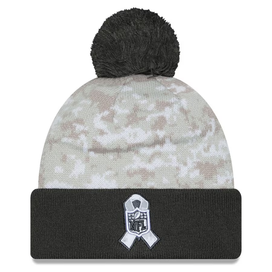 SAN FRANCISCO 49ERS 2024 NFL SALUTE TO SERVICE CUFFED KNIT BEANIE WITH POM - ARTIC WHITE/GRAPHITE