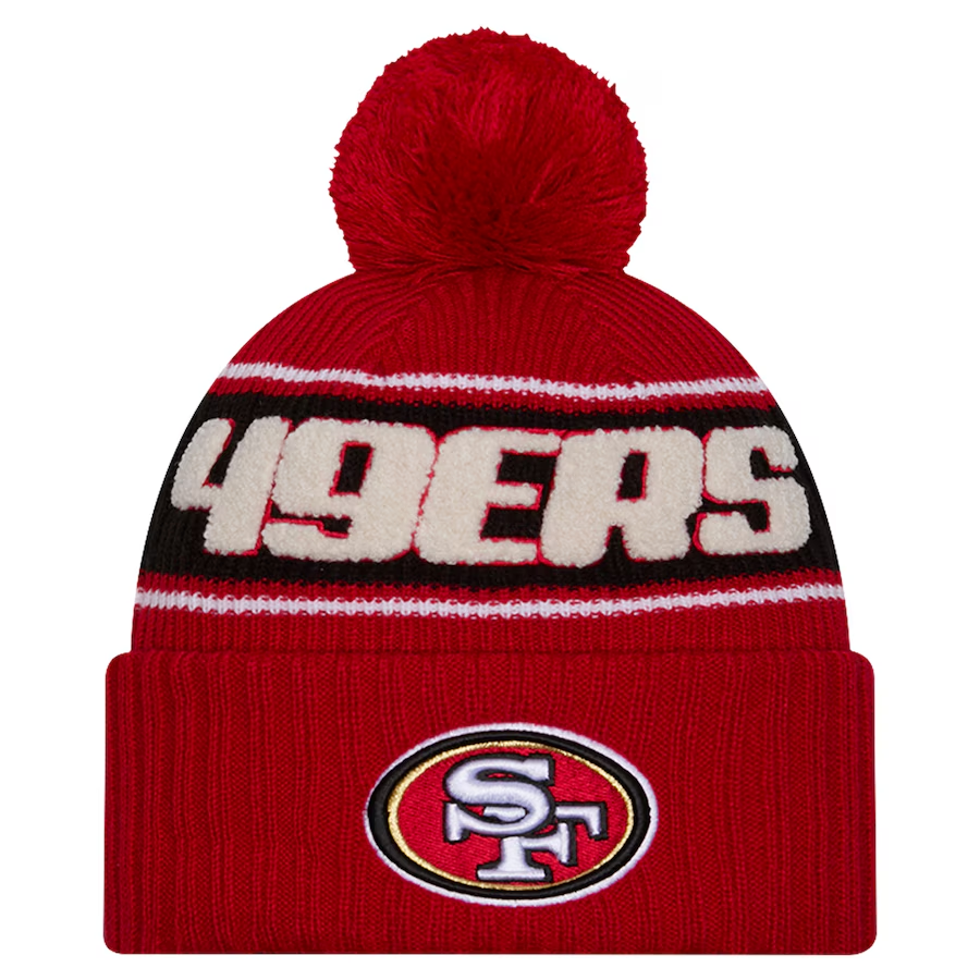 SAN FRANCISCO 49ERS 2024 NFL SIDELINE CUFFED KNIT BEANIE WITH POM  - RED