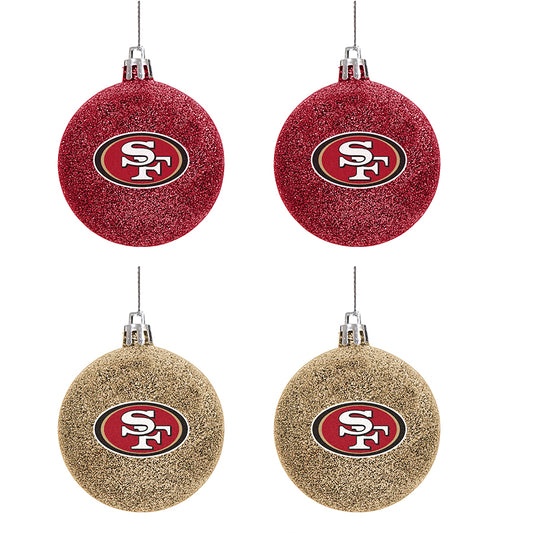 SAN FRANCISCO 49ERS 4 PACK GLITTER BALL ORNAMENT SET