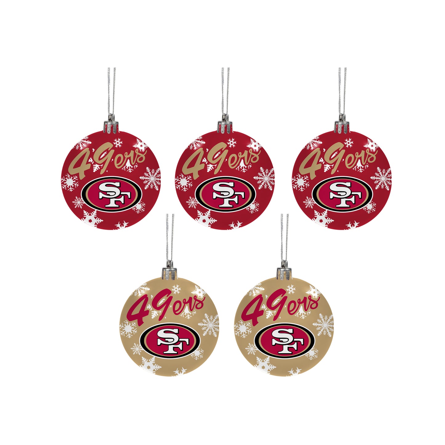 SAN FRANCISCO 49ERS 5 PACK SHATTERPROOF BALL ORNAMENT SET