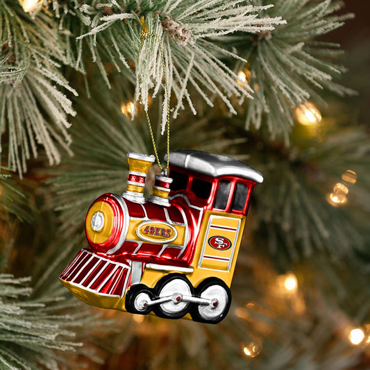 SAN FRANCISCO 49ERS BLOWN GLASS TRAIN ORNAMENT