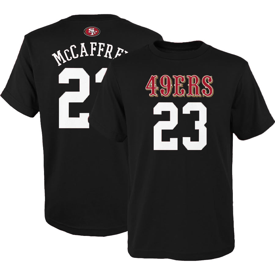 SAN FRANCISCO 49ERS CHRISTIAN MCCAFFREY YOUTH MAINLINER PLAYER NAME & NUMBER T-SHIRT - BLACK