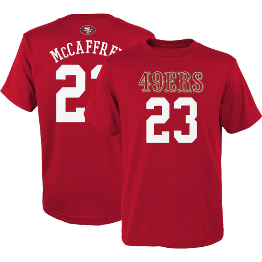 SAN FRANCISCO 49ERS CHRISTIAN MCCAFFREY YOUTH MAINLINER PLAYER NAME & NUMBER T-SHIRT - RED