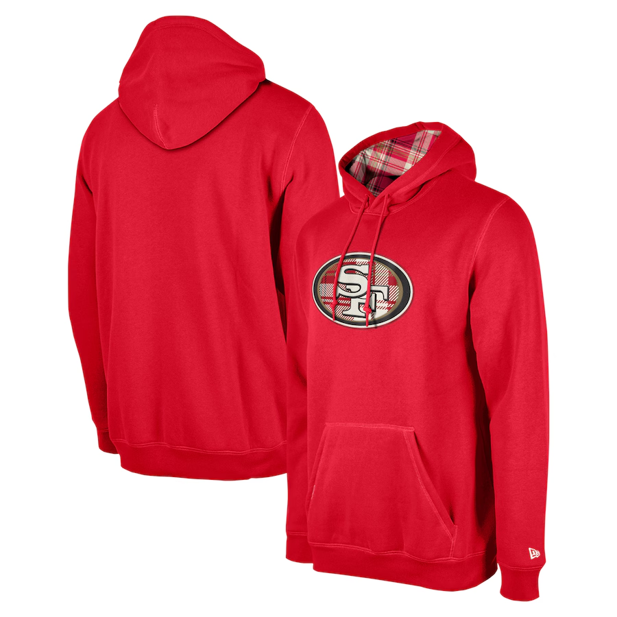 SAN FRANCISCO 49ERS MEN'S 2024 NFL SIDELINE 3RD DOWN PLAID PULLOVER HOODED SWEATSHIRT