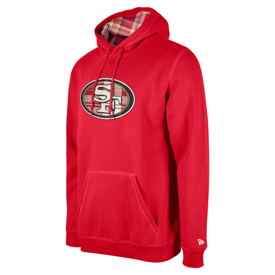 SAN FRANCISCO 49ERS MEN'S 2024 NFL SIDELINE 3RD DOWN PLAID PULLOVER HOODED SWEATSHIRT