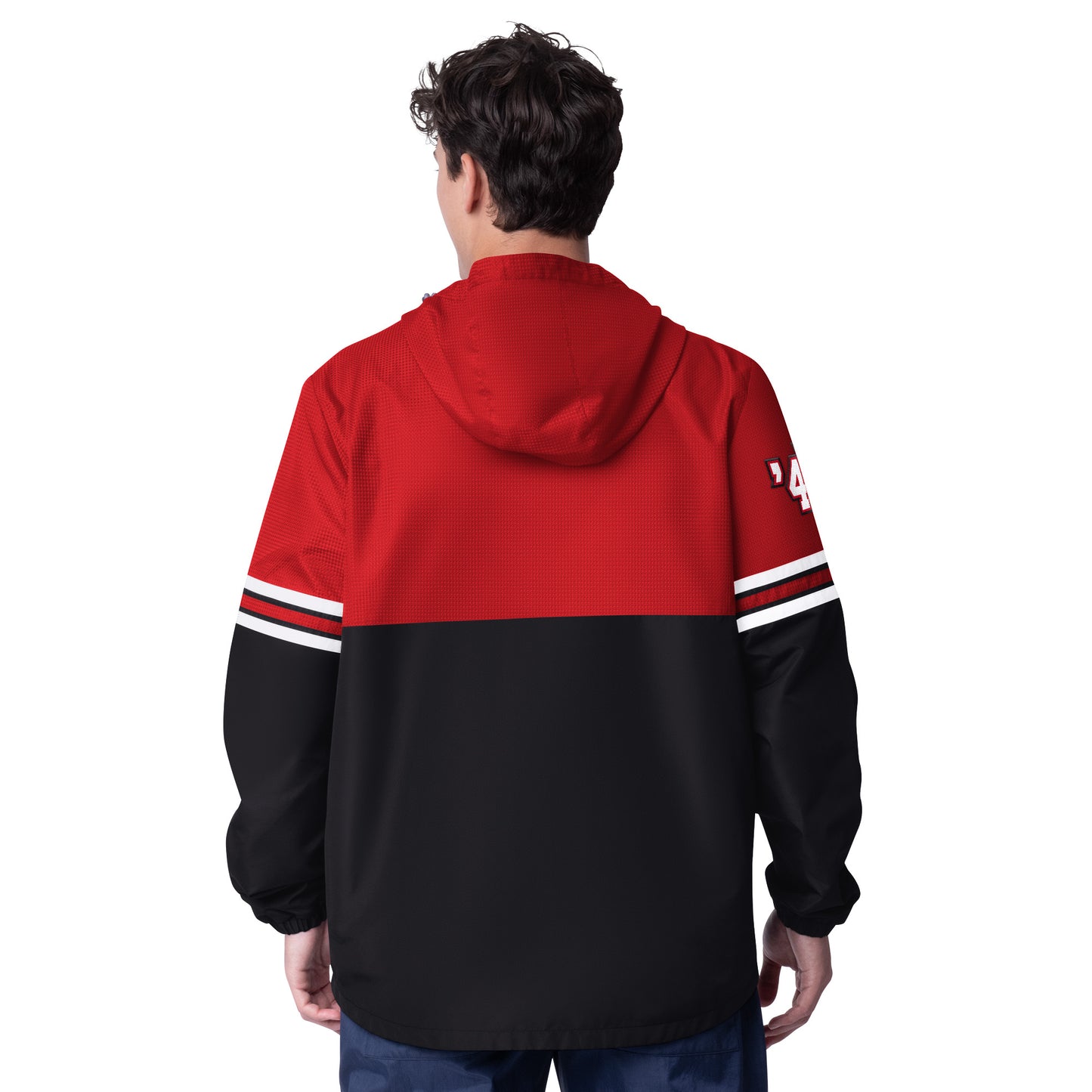 SAN FRANCISCO 49ERS MEN'S BATTER UP HALF ZIP HOODED PULLOVER JACKET