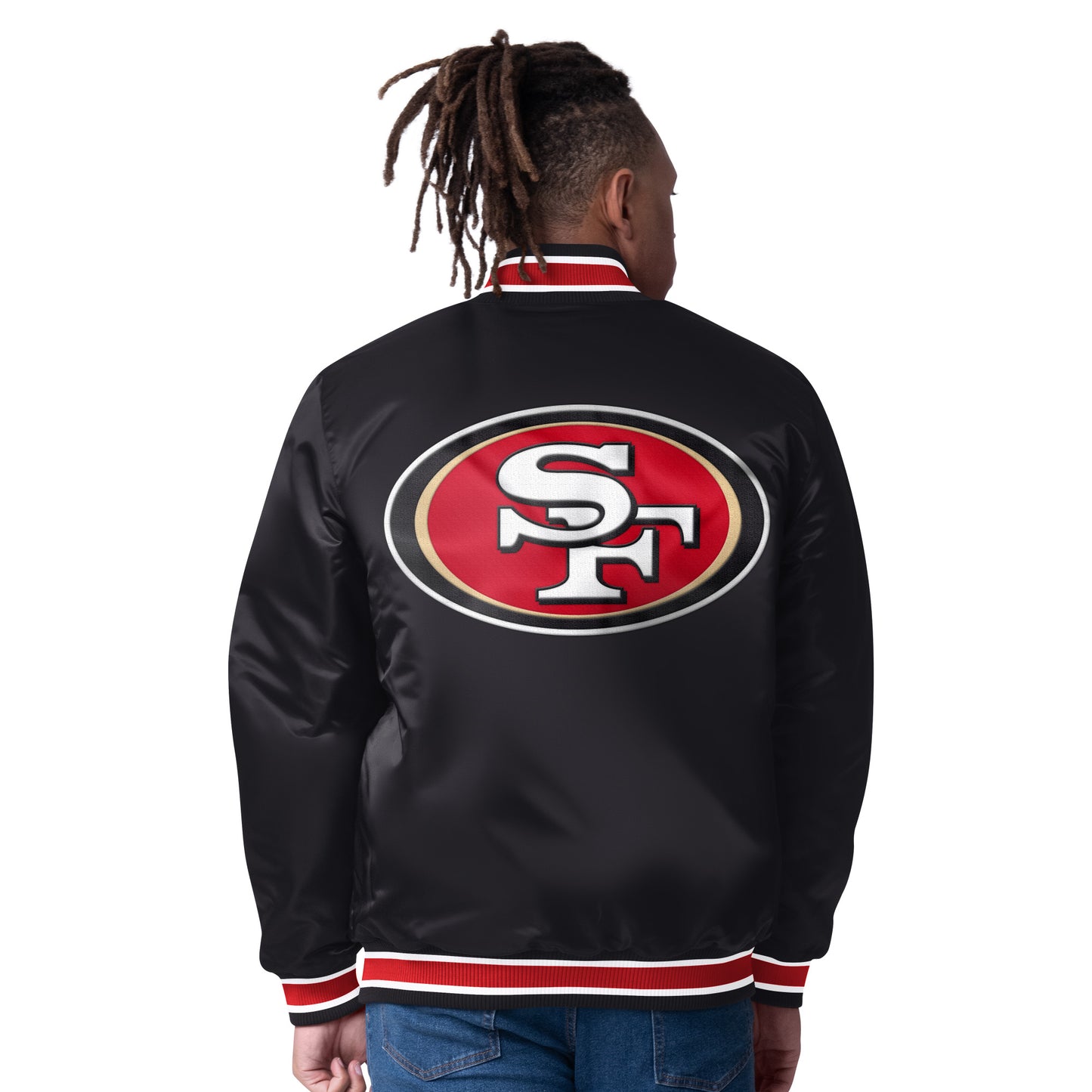 SAN FRANCISCO 49ERS MEN'S STARTER CLOSER REVERSIBLE SATIN JACKET