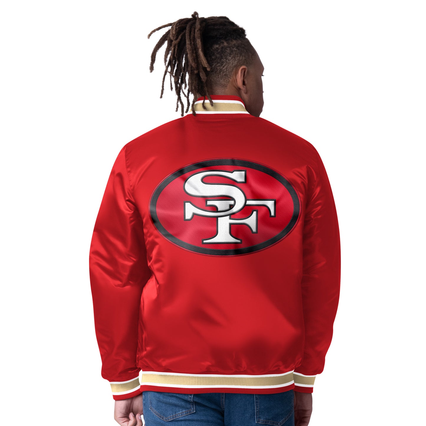 SAN FRANCISCO 49ERS MEN'S STARTER CLOSER REVERSIBLE SATIN JACKET