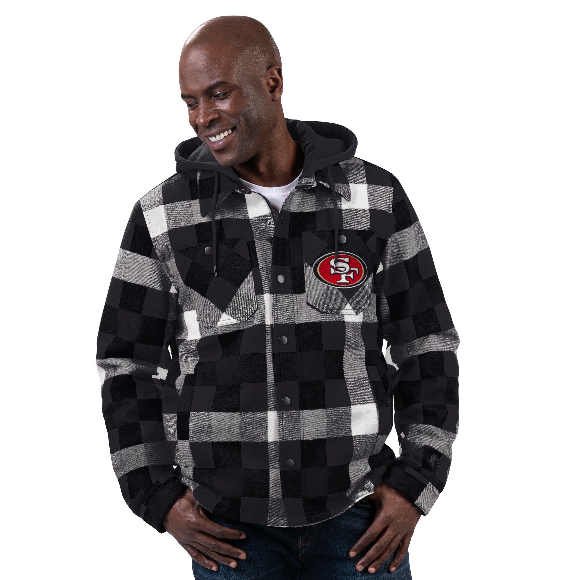 SAN FRANCISCO 49ERS MEN S PLAID FULL ZIP HOODIE JACKET JR S SPORTS