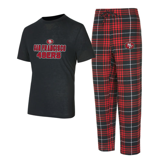 SAN FRANCISCO 49ERS MEN'S VECTOR T-SHIRT & FLANNEL PANT SLEEPWEAR SET - BLACK/RED