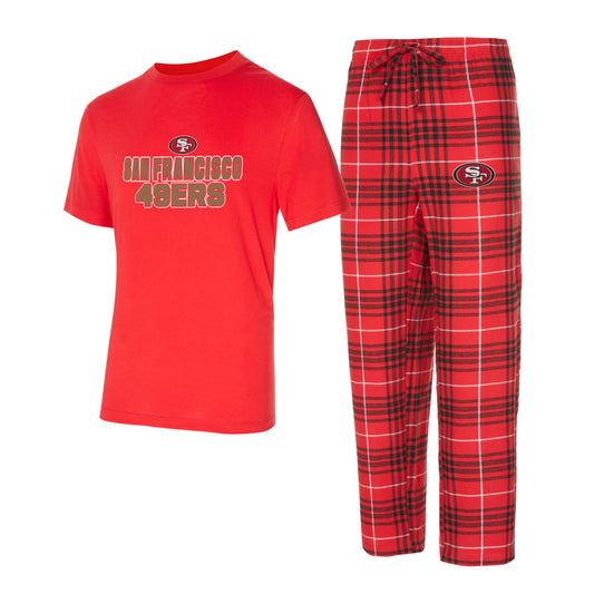 SAN FRANCISCO 49ERS MEN'S VECTOR T-SHIRT & FLANNEL PANT SLEEPWEAR SET - RED/BLACK