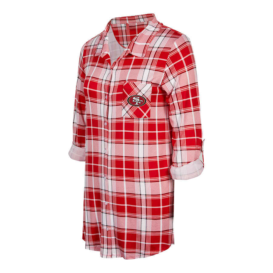 SAN FRANCISCO 49ERS WOMEN'S ASHFORD PLAID KNIT BUTTON UP NIGHTSHIRT