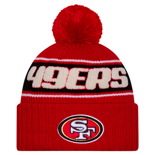 SAN FRANCISCO 49ERS YOUTH 2024 NFL SIDELINE CUFFED KNIT BEANIE WITH POM - RED