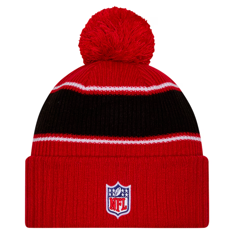 SAN FRANCISCO 49ERS YOUTH 2024 NFL SIDELINE CUFFED KNIT BEANIE WITH POM - RED