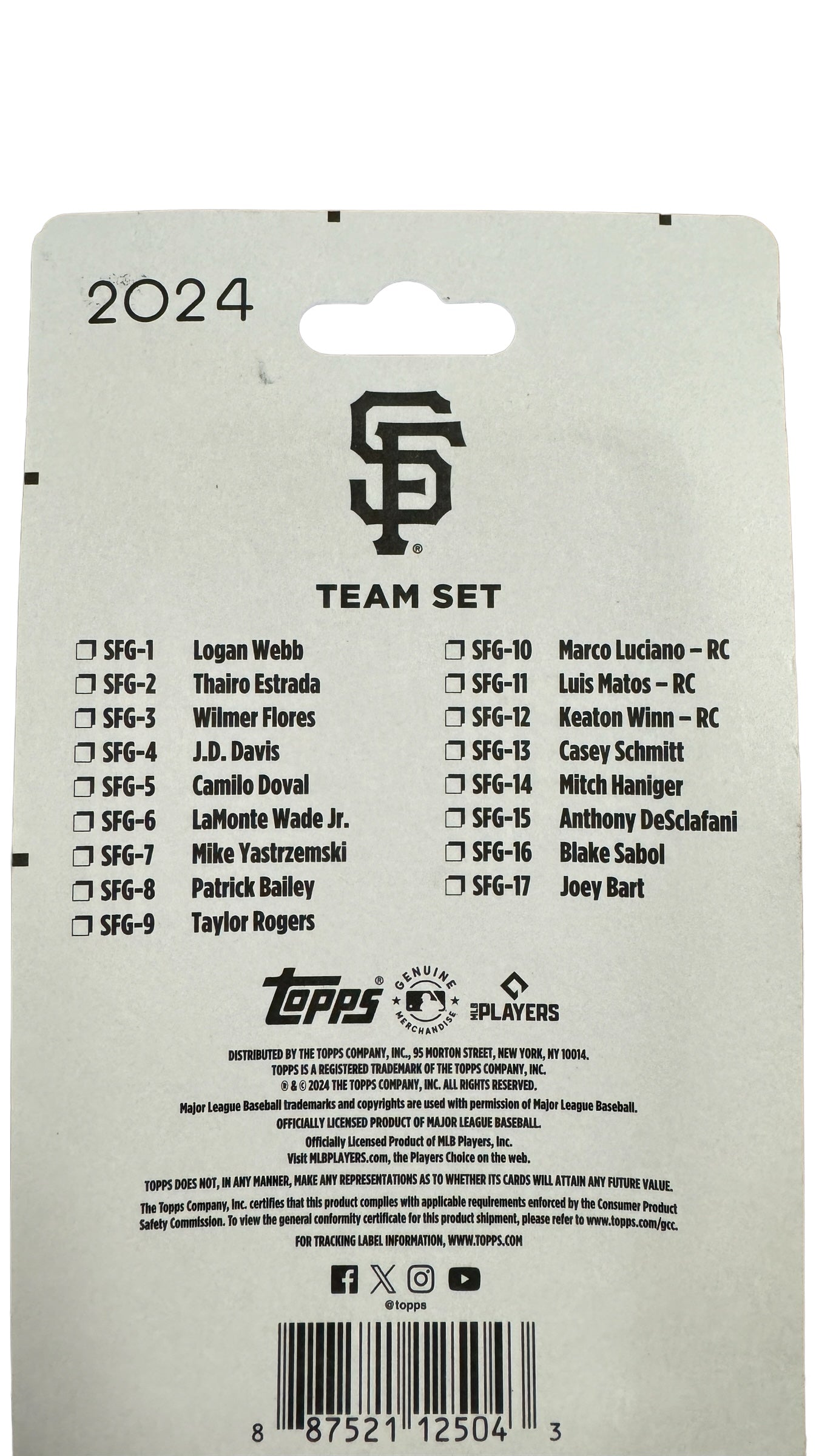 SAN FRANCISCO GIANTS 2024 TOPPS TEAM SET