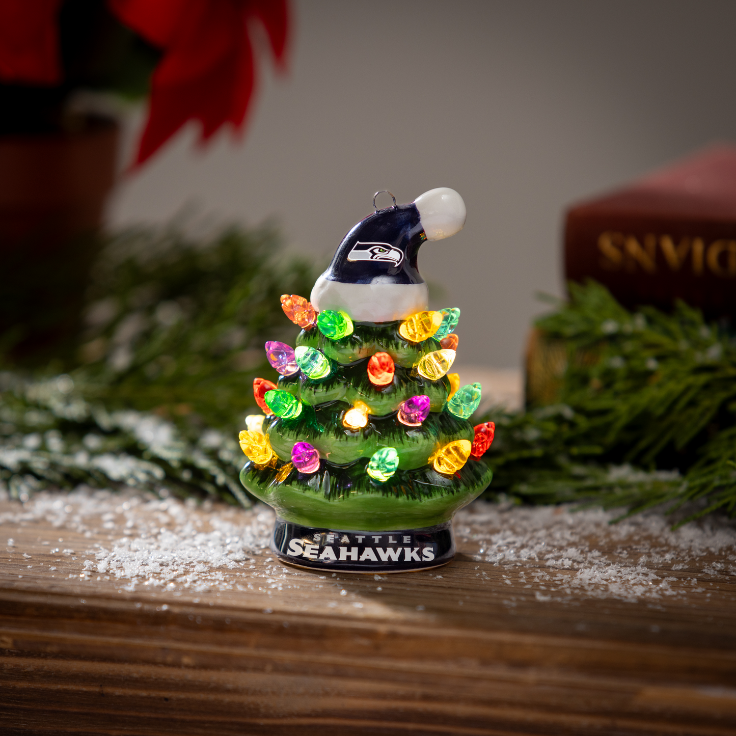 SEATTLE SEAHAWKS 4" MINI LED TABLETOP CHRISTMAS TREE