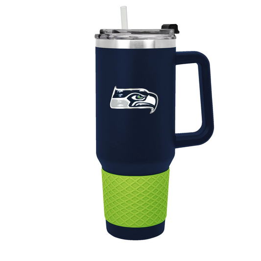 SEATTLE SEAHAWKS 40OZ. COLOSSUS TRAVEL MUG WITH METAL LOGO - BLUE