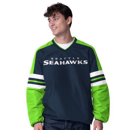 SEATTLE SEAHAWKS MEN'S HIGH HEAT 1 PULLOVER JACKET - NAVY/NEON