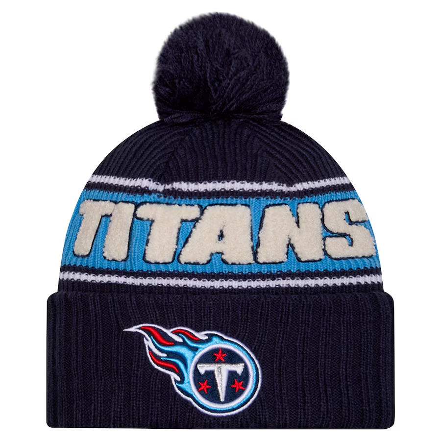 TENNESSEE TITANS 2024 NFL SIDELINE CUFFED KNIT BEANIE WITH POM - NAVY