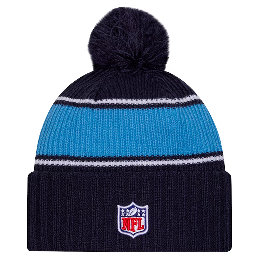 TENNESSEE TITANS 2024 NFL SIDELINE CUFFED KNIT BEANIE WITH POM - NAVY