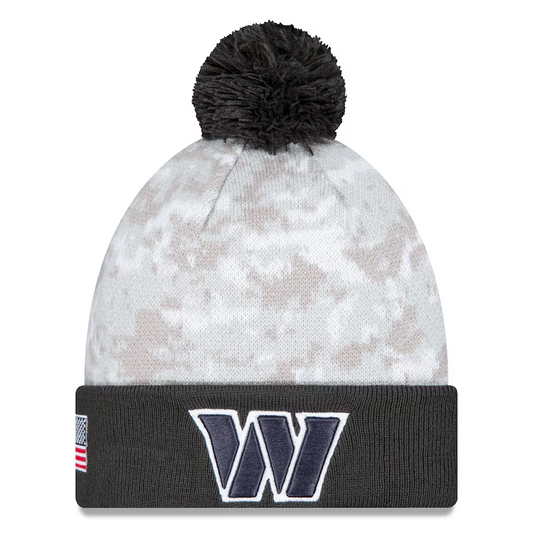 WASHINGTON COMMANDERS 2024 NFL SALUTE TO SERVICE CUFFED KNIT BEANIE WITH POM - ARTIC WHITE/GRAPHITE