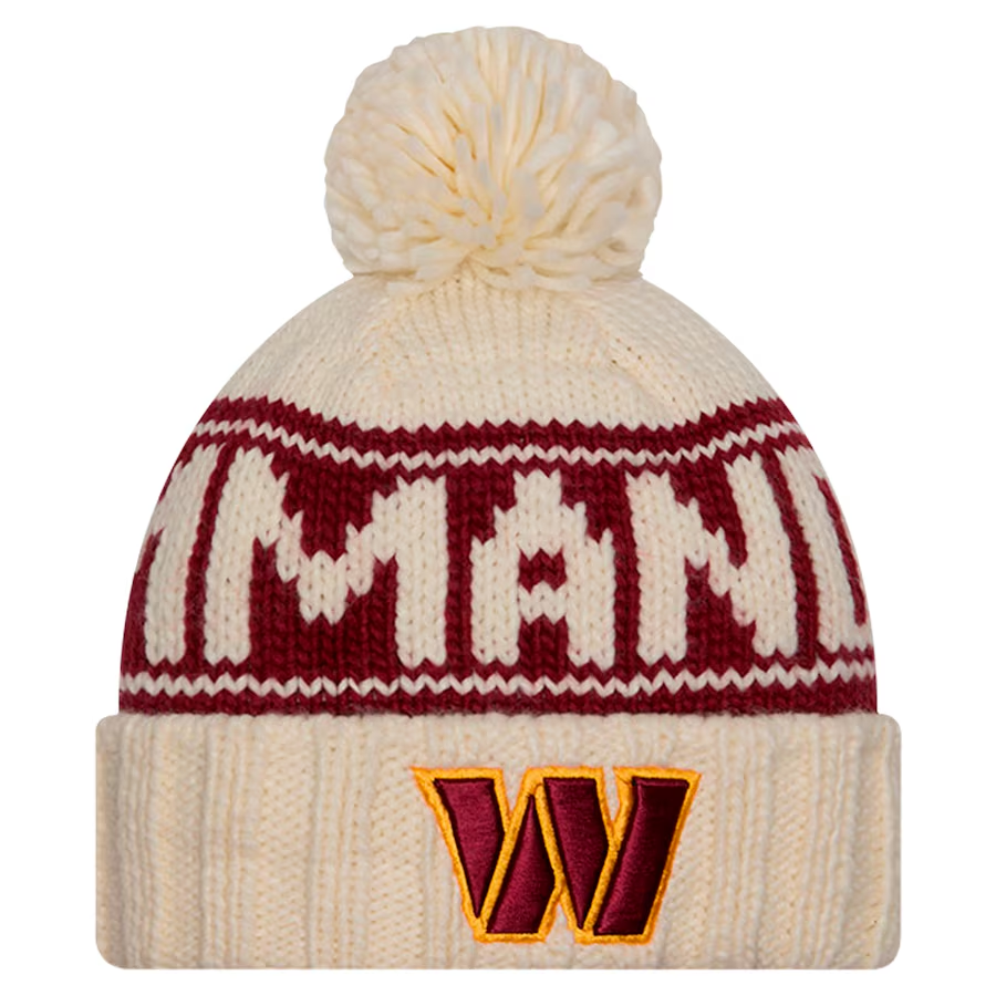 WASHINGTON COMMANDERS WOMEN'S 2024 NFL SIDELINE CUFFED KNIT BEANIE WITH POM - CREAM