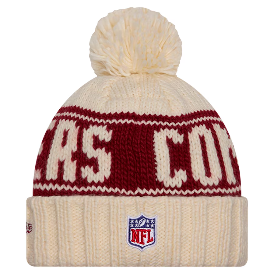 WASHINGTON COMMANDERS WOMEN'S 2024 NFL SIDELINE CUFFED KNIT BEANIE WITH POM - CREAM