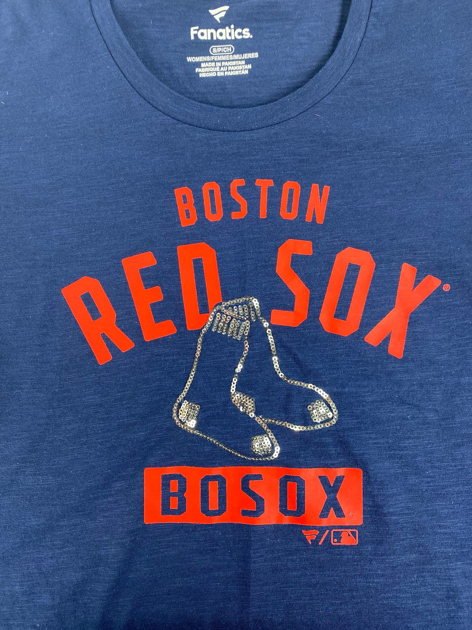  Majestic Boston Red Sox Women's Striped V-Neck T-Shirt