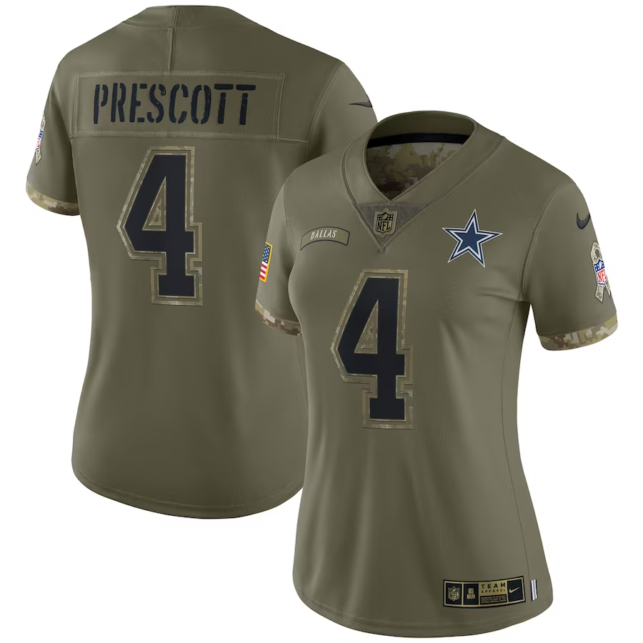 DALLAS COWBOYS DAK PRESCOTT WOMEN'S 2022 SALUTE TO SERVICE LIMITED JERSEY