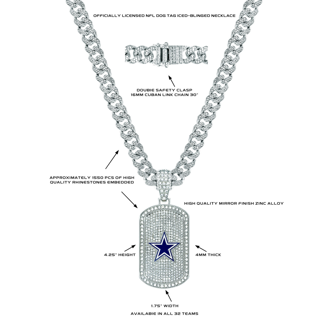NFL Dallas Cowboys Bling Dog Tag Necklace