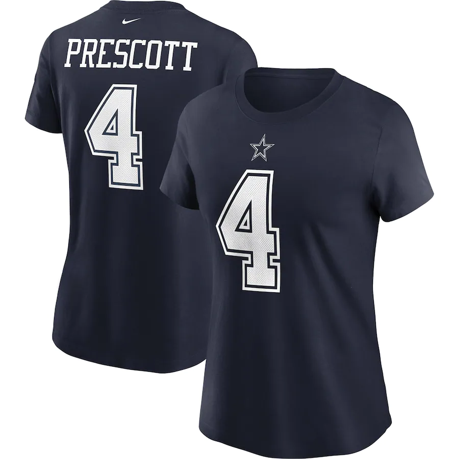 CAMISETA CON NOMBRE Y NÚMERO DE DALLAS COWBOYS DAK PRESCOTT PARA MUJER