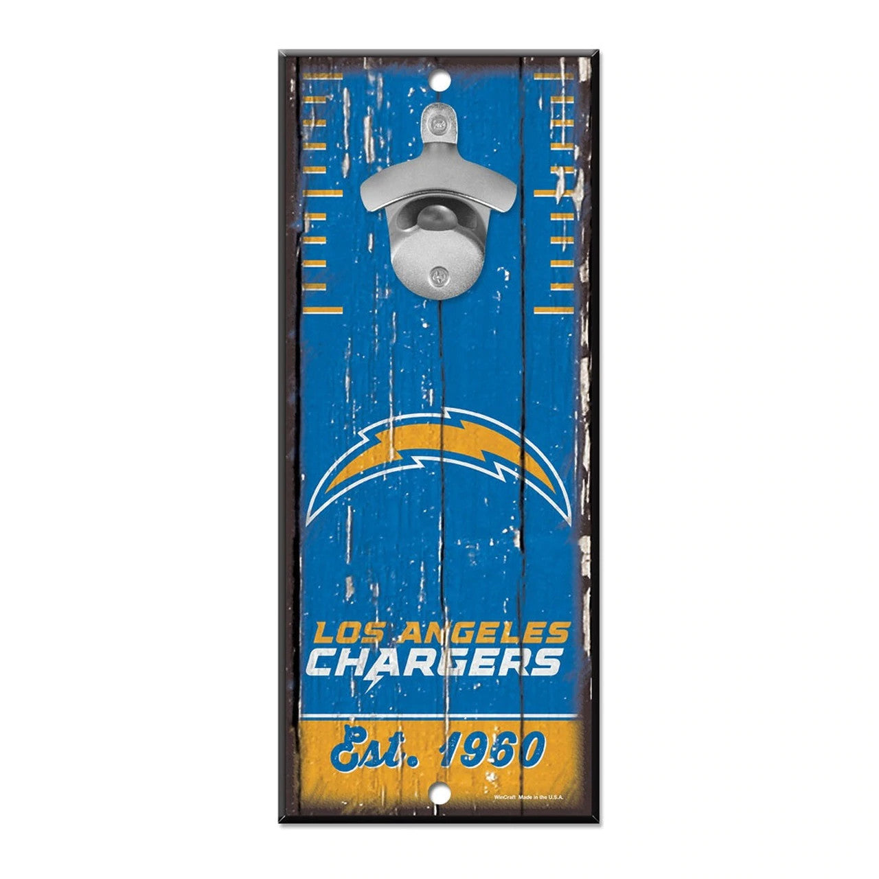 LOS ANGELES CHARGERS  WOOD WALL MOUNT BOTTLE OPENER
