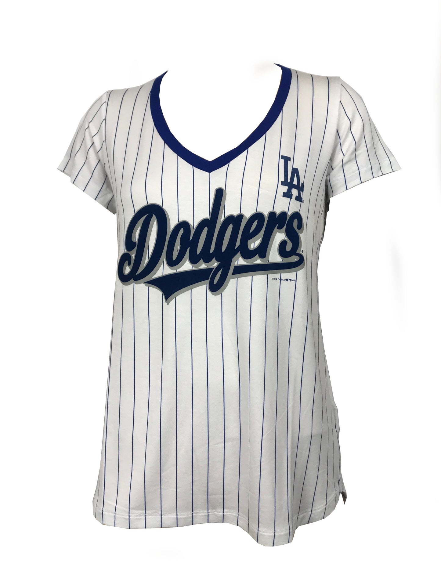 FIFTH&OCEAN Los Angeles Dodgers Women's Stripe Neck T-Shirt 20 / M
