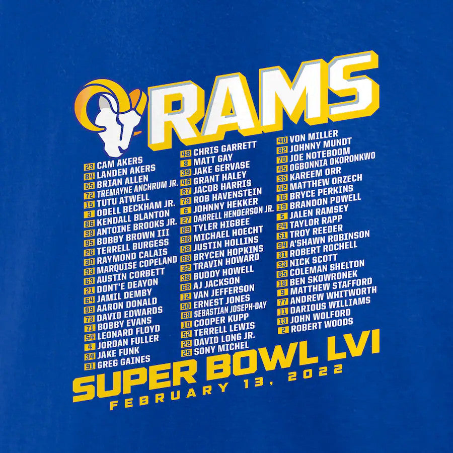 LOS ANGELES RAMS HOMBRE 2021 SBLIV TILTED ROSTER CAMISETA