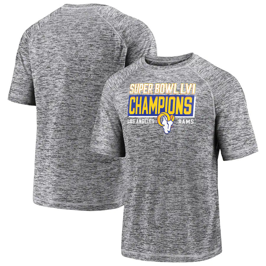 LOS ANGELES RAMS SUPER BOWL LVI CHAMPS CAMISETA DE PROFUNDIDAD APILADA PARA HOMBRE 